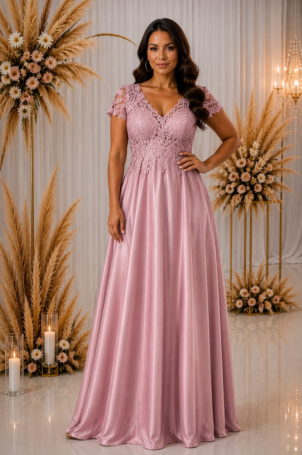 Celeste Lace Satin Gown – Curve Collection 9435