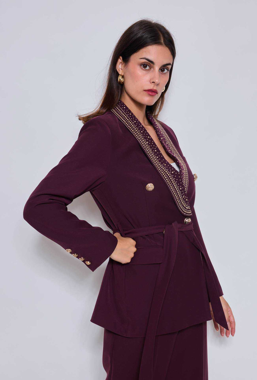 Monroe Royale Studded Blazer – Burgundy 1856