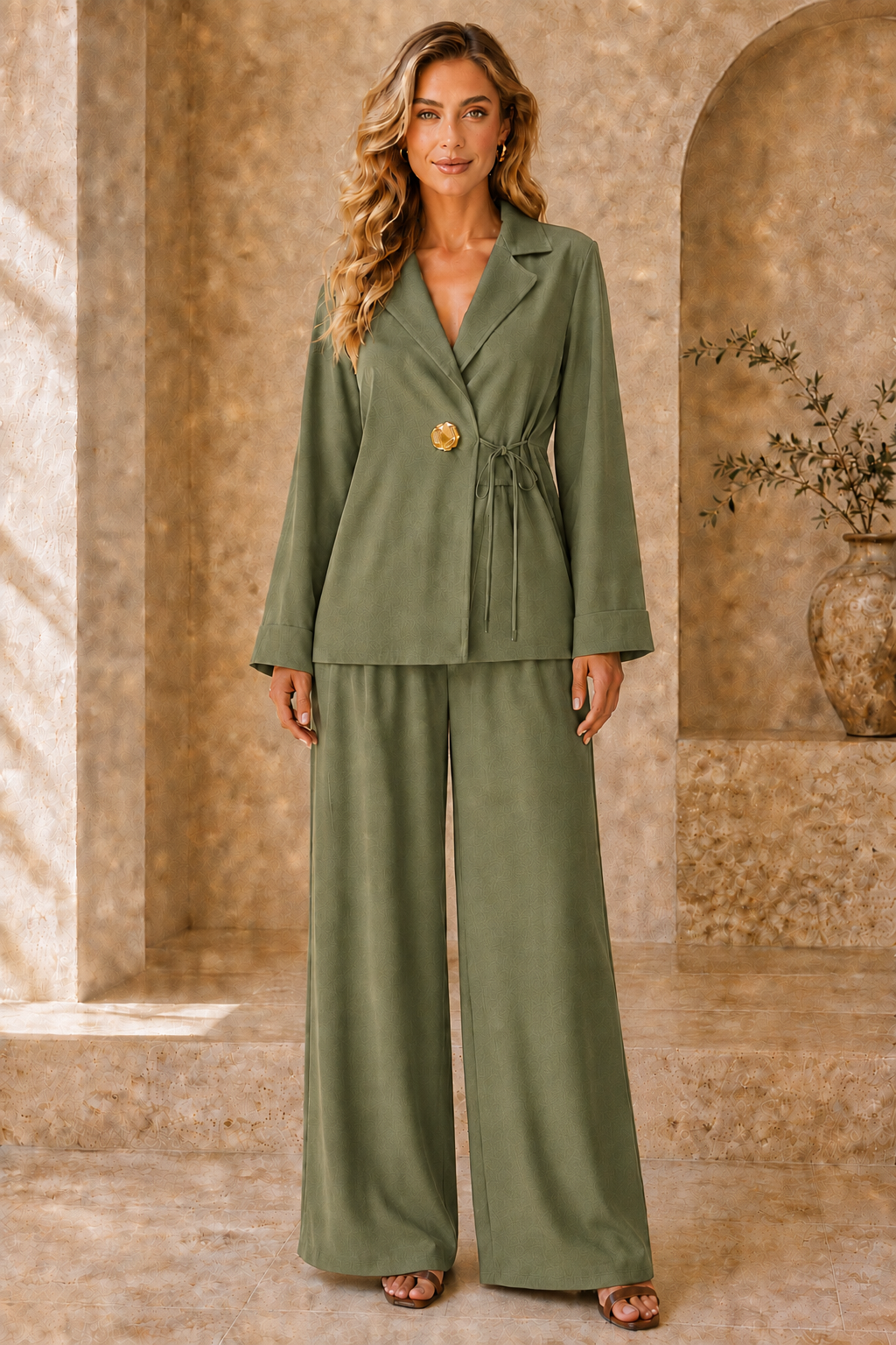 Elara Luxe Blazer Set met Wide Leg Broek 23092