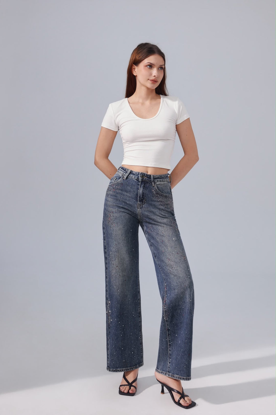 Celeste Rhinestone Wide Leg Jeans Sarah John ST1130