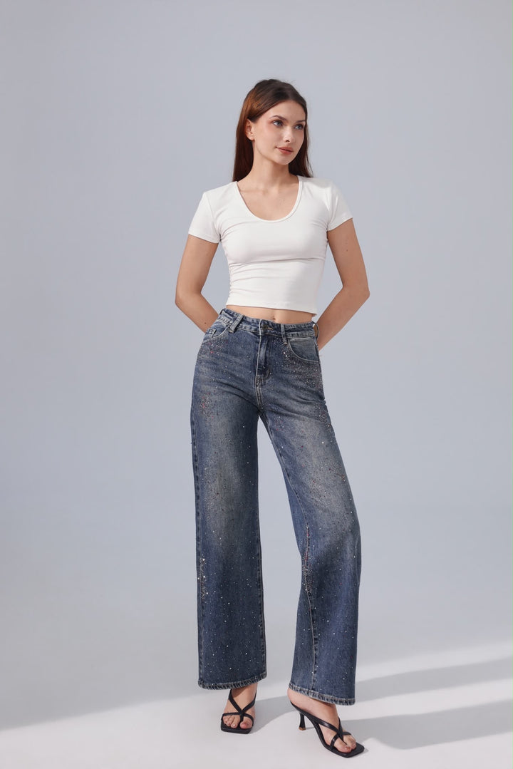 Celeste Rhinestone Wide Leg Jeans Sarah John ST1130