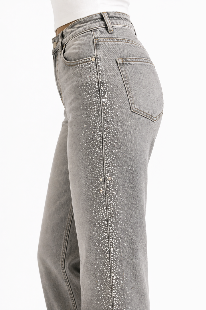 Luxe Sparkle Straight Leg Jeans – Grijs RJ6529