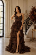Chocolate Glamour Tiered Maxi Galajurk 9577