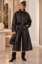 Leatherlook Bomberjack met Opstaande Kraag L62156