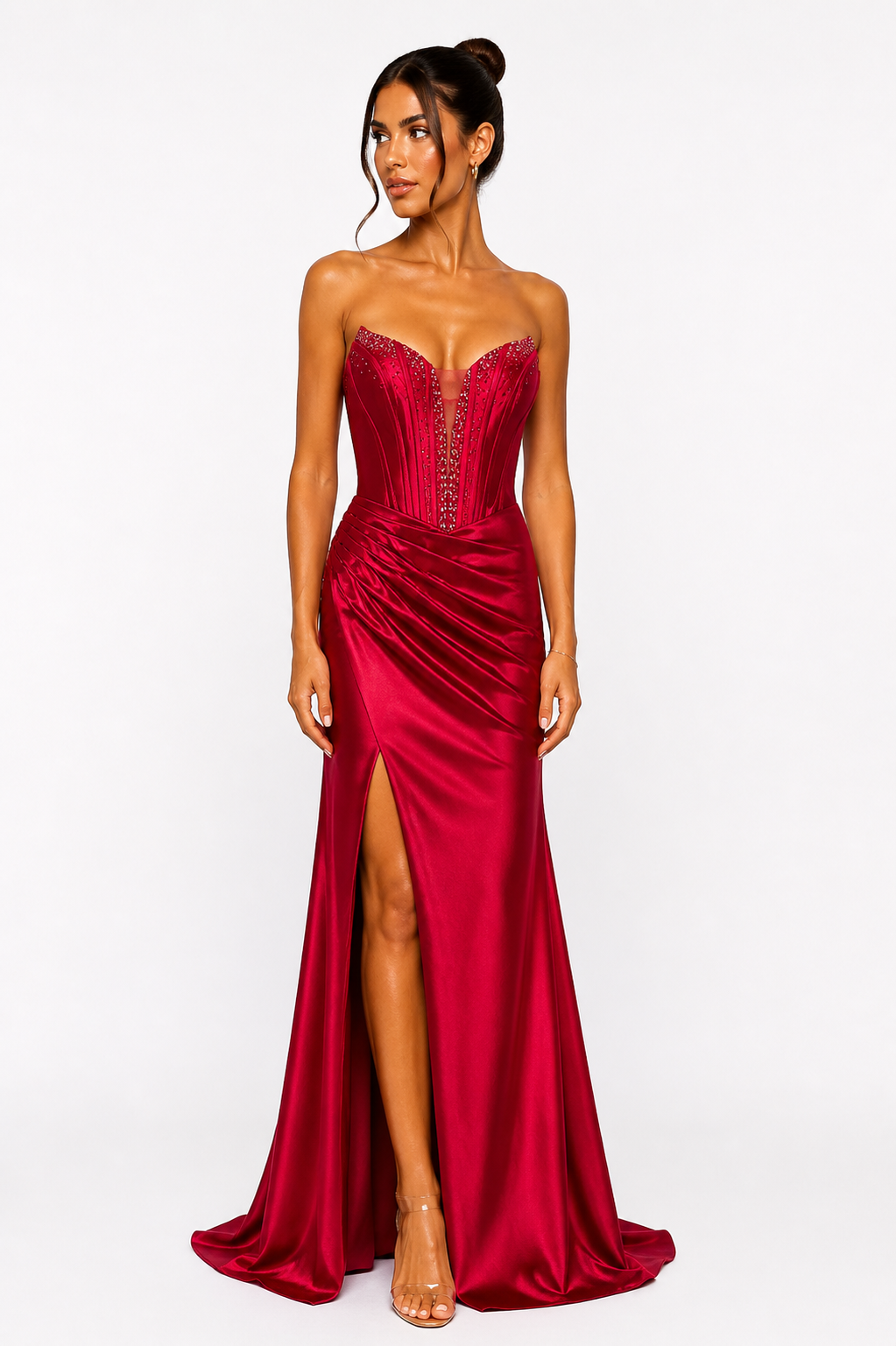 Ruby Elegance Corset Gown – Satin Luxe Edition F86059