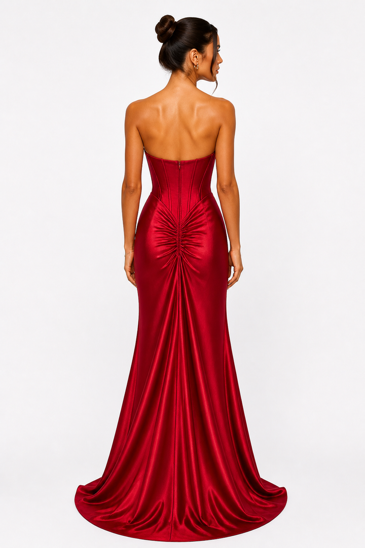 Ruby Elegance Corset Gown – Satin Luxe Edition F86059