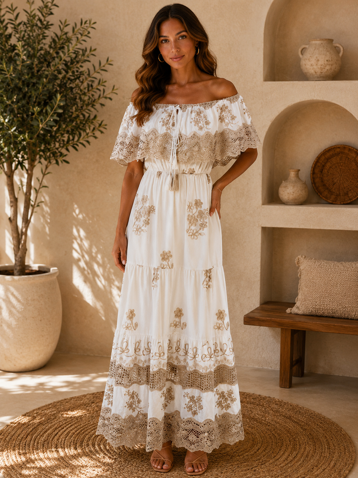 Elara Boho Embroidery Maxi Dress RR167