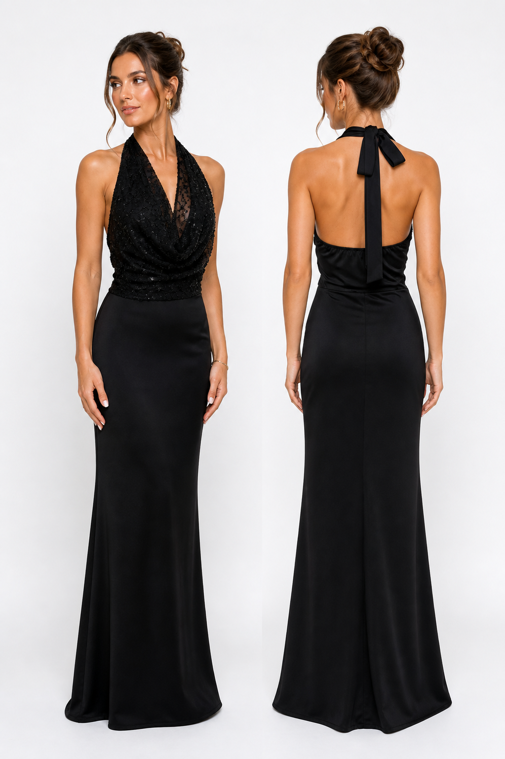 Luxe Halter Glamour Jurk – Satin & Sequin Elegance 6561