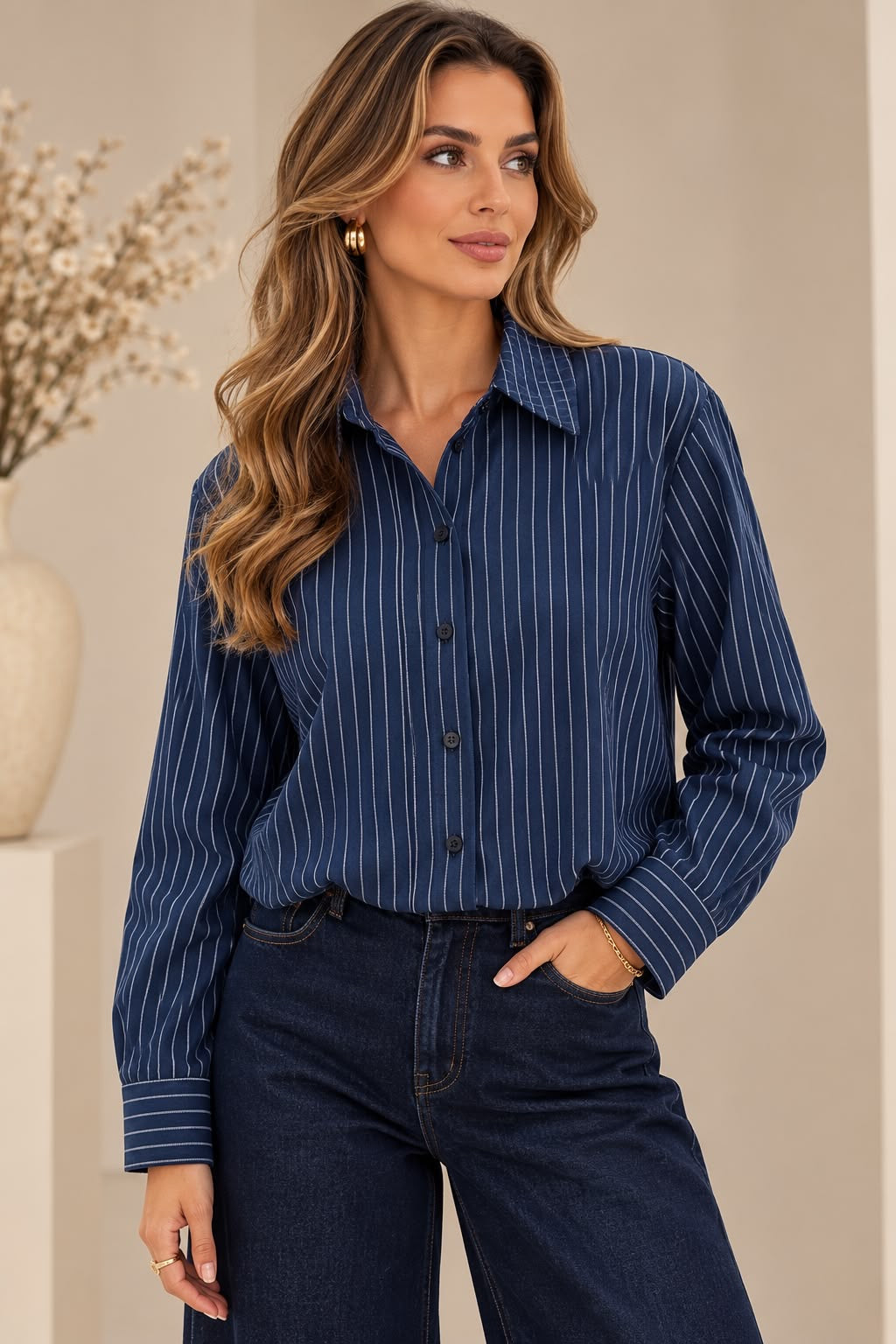 Gestreepte Damesblouse – Tijdloze Elegantie BN013