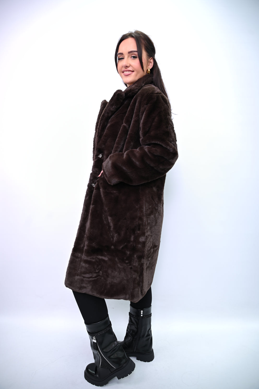 Noir Éclipse – Lange Faux Fur Jas A2501