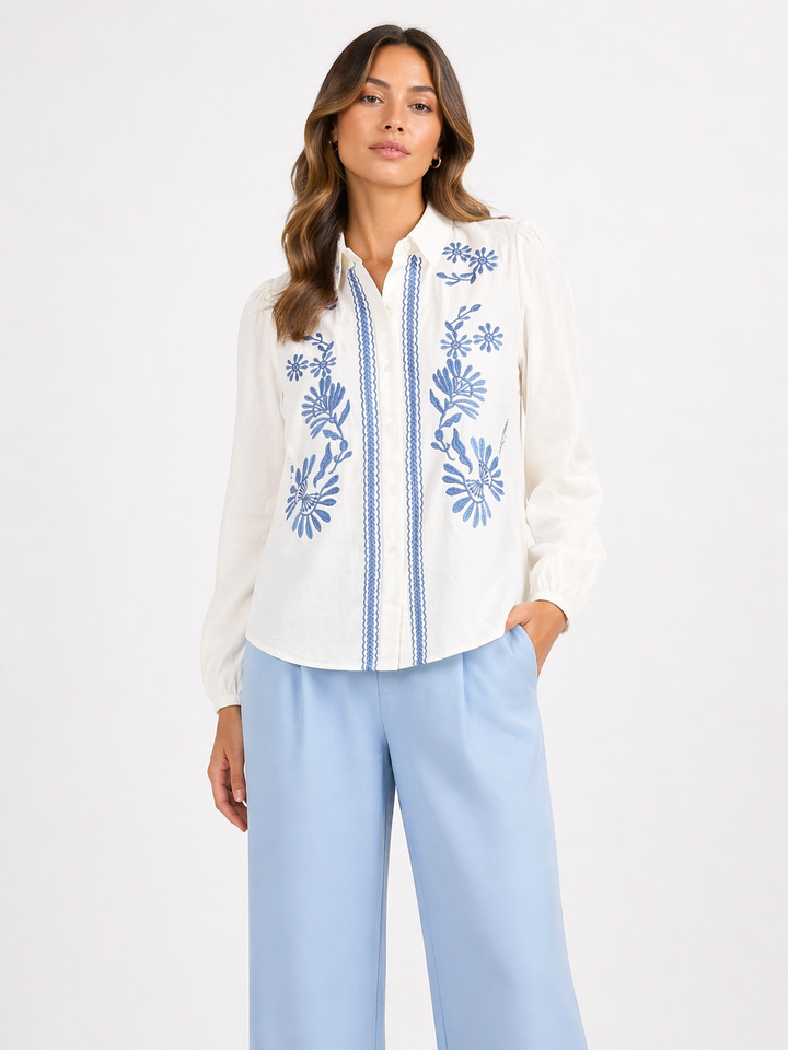 Blue Blossom Embroidery Blouse 7765-17