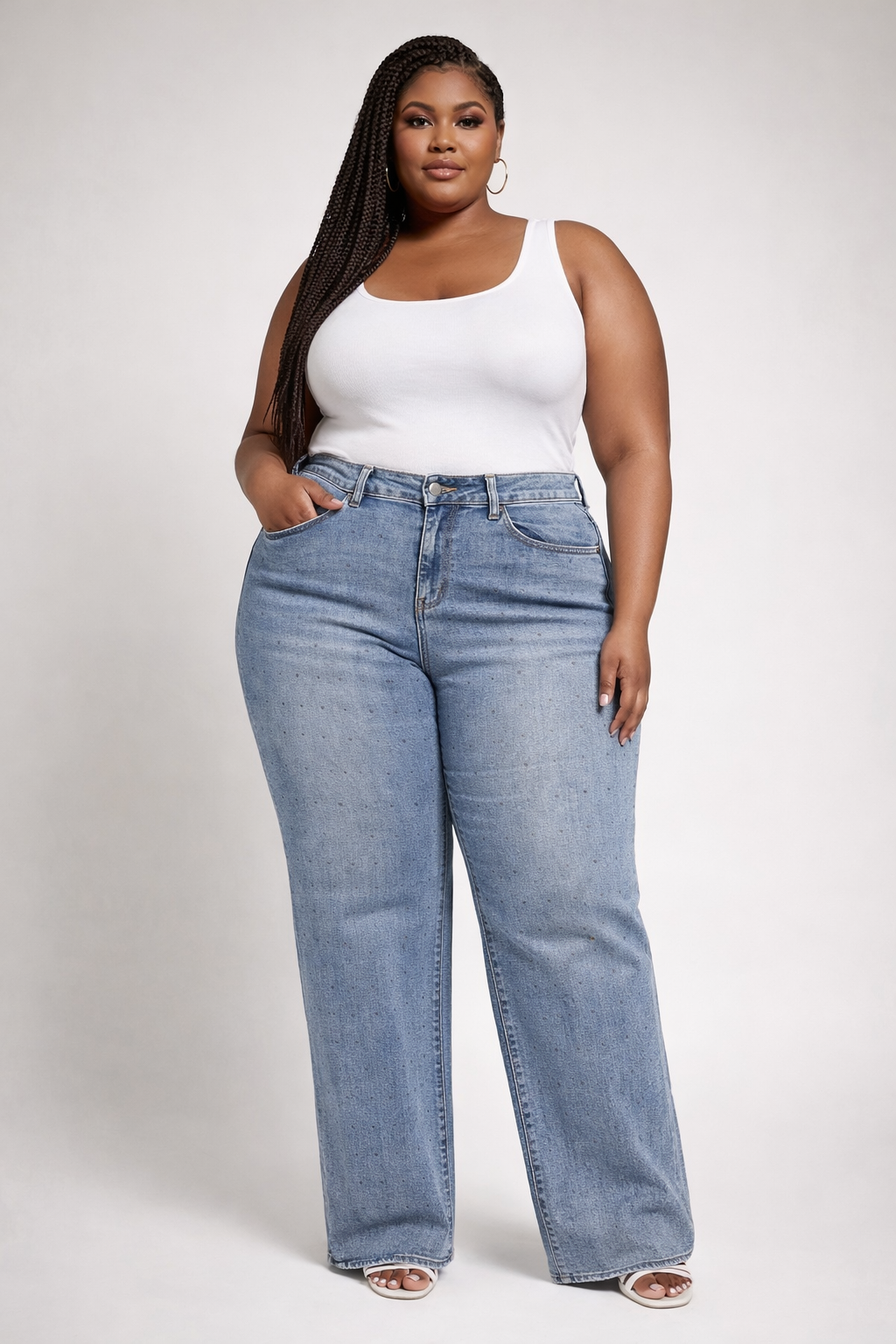 Queensize Stiplijn Straight-Fit Jeans KATHY C032