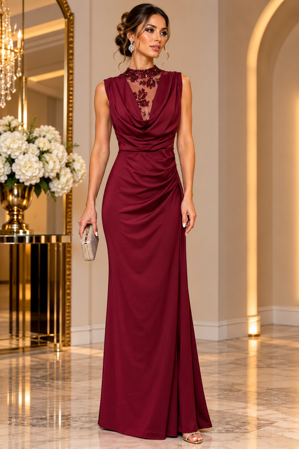 Celeste Emerald Open-Back Evening Gown V6831
