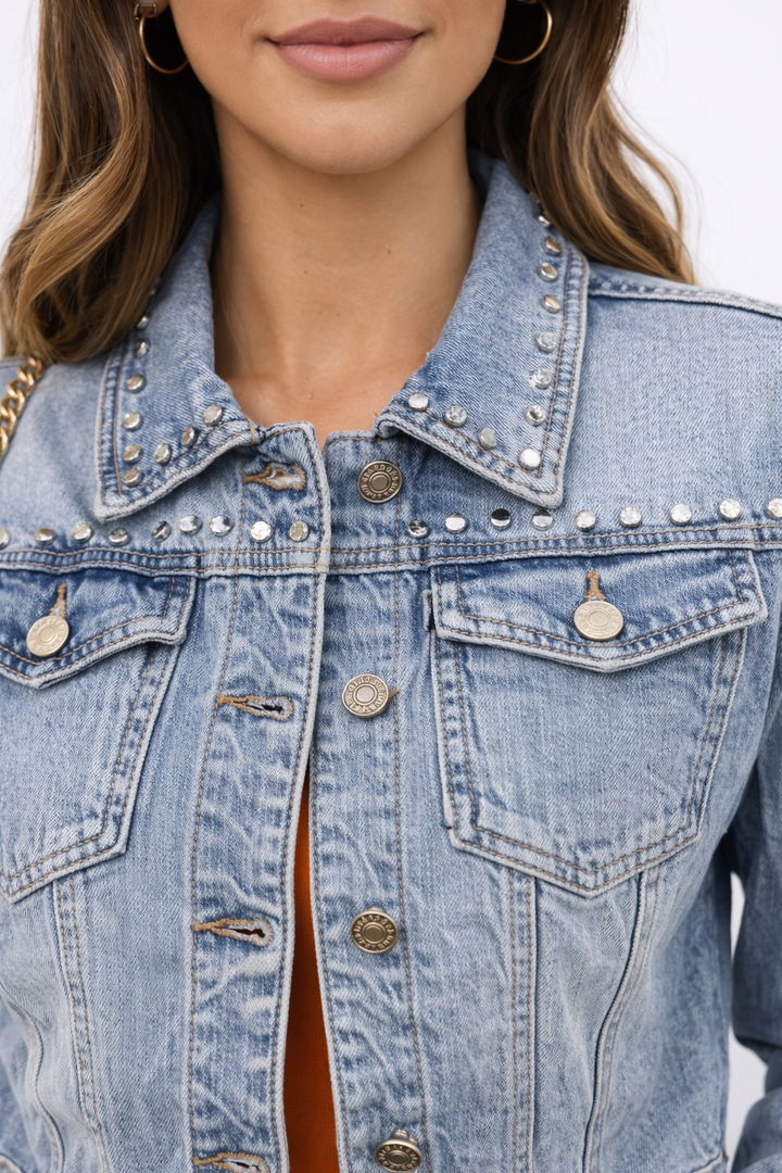 Studs Denim Jacket – Light Blue FOLYROSE Y5519