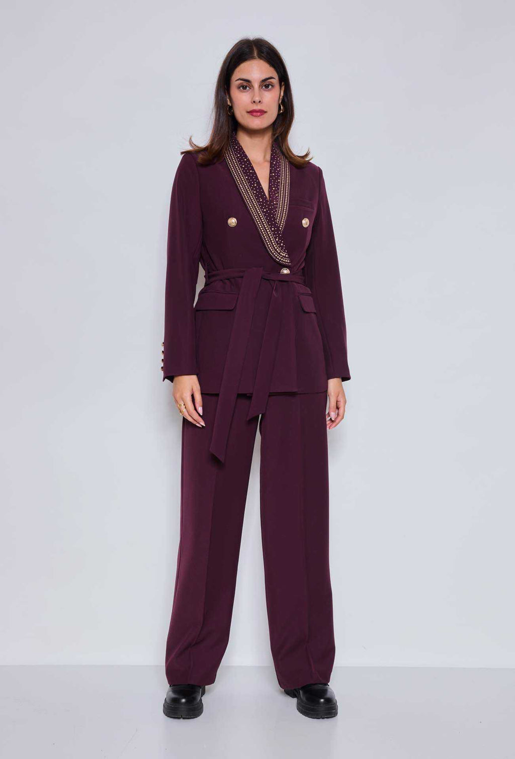 Monroe Royale Studded Blazer – Burgundy 1856