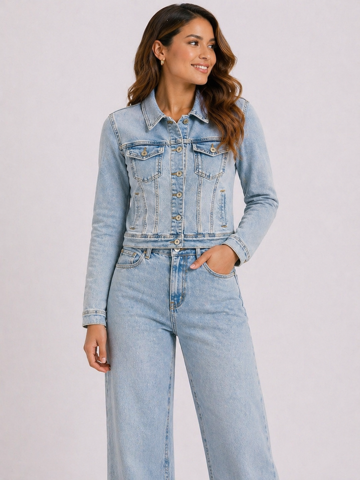 Denim Cropped Jacket – Light Blue Classic Fit RJ74