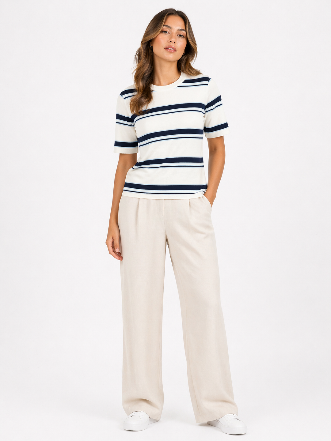 Essential Striped Top – Stretch Basic met Korte Mouw CH9591