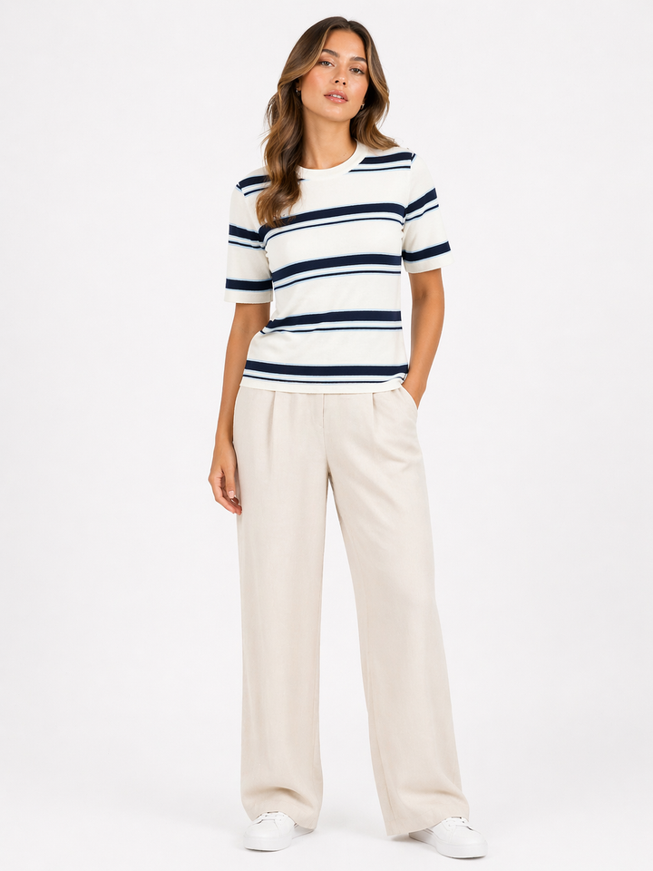 Essential Striped Top – Stretch Basic met Korte Mouw CH9591