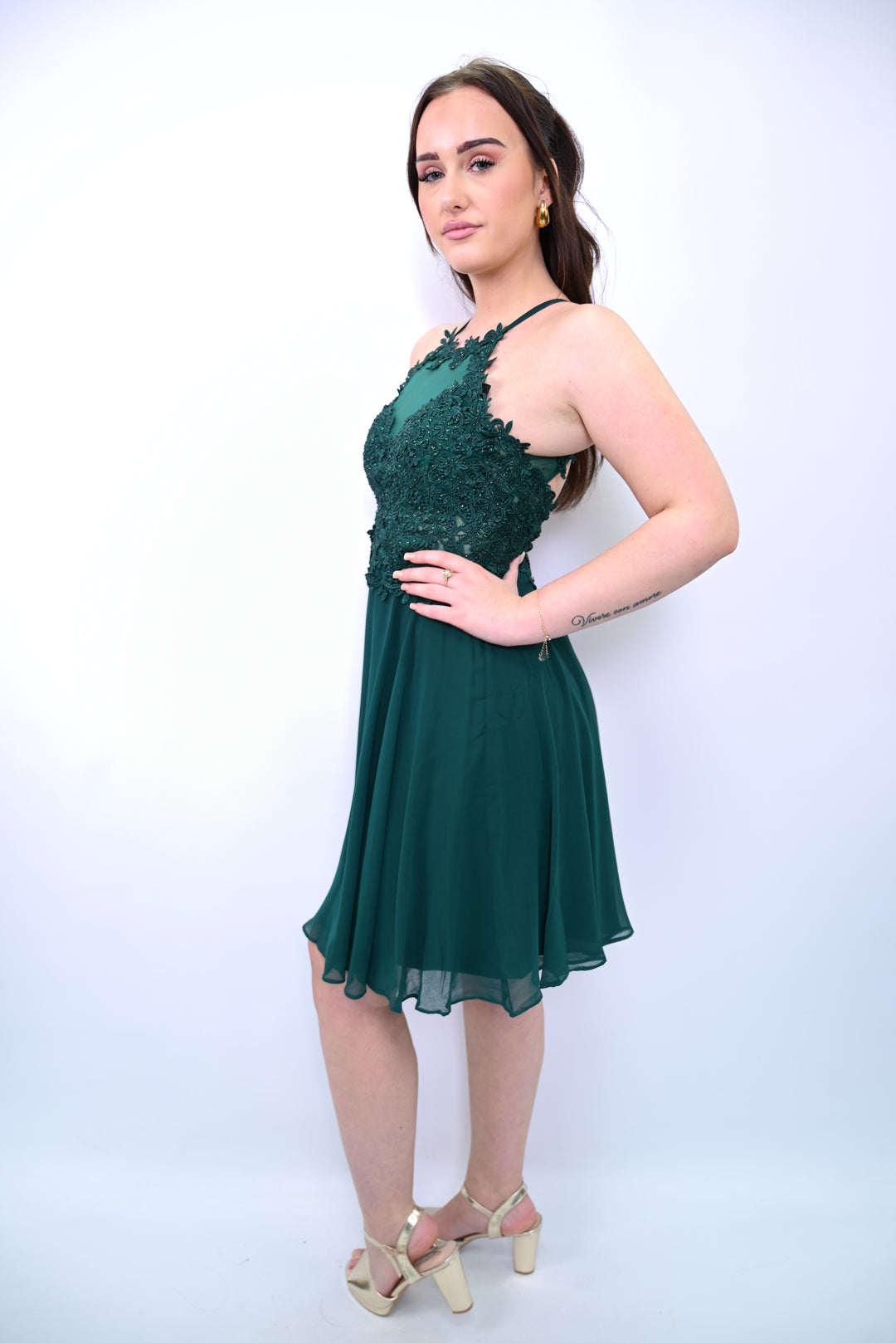 Halter Lace Chiffon Mini Dress 7014