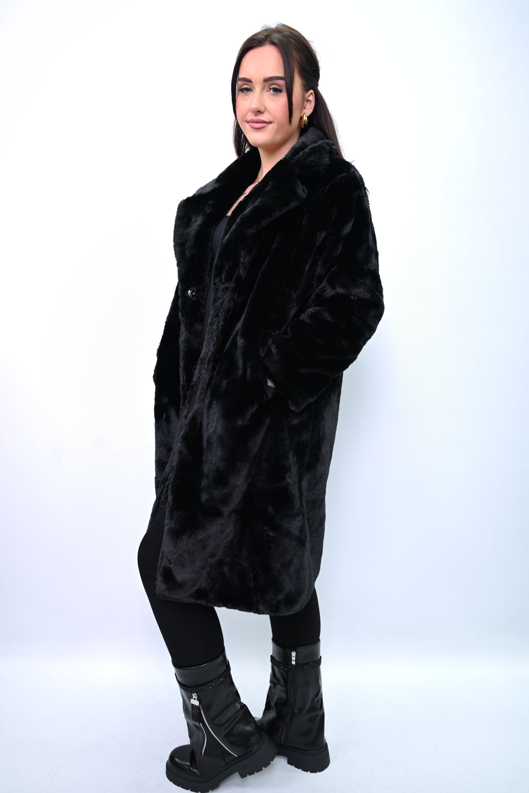 Noir Éclipse – Lange Faux Fur Jas A2501