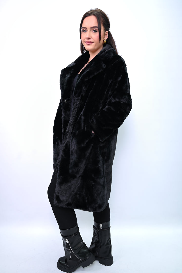 Noir Éclipse – Lange Faux Fur Jas A2501