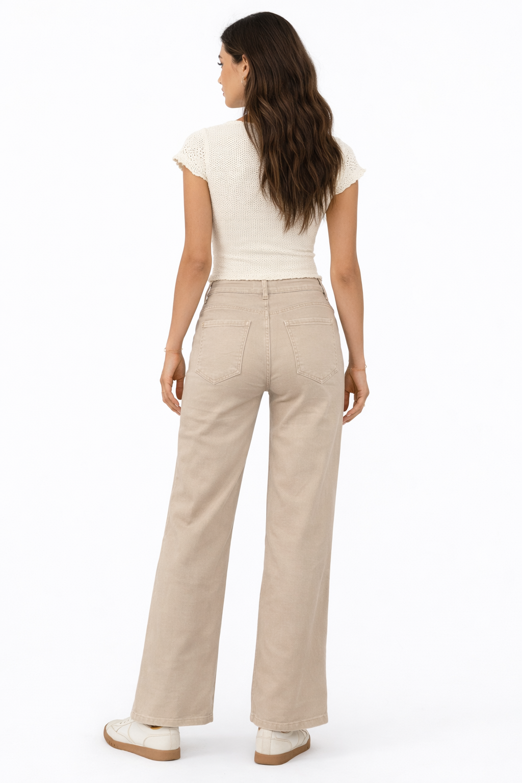 Beige Monogram Wide Leg Jeans – Luxe Comfort Fit FOLYROSE Y6770G