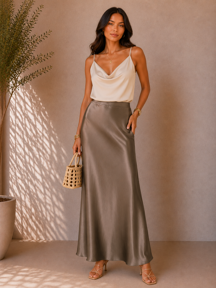 Satin Noir Maxi Rok 2304