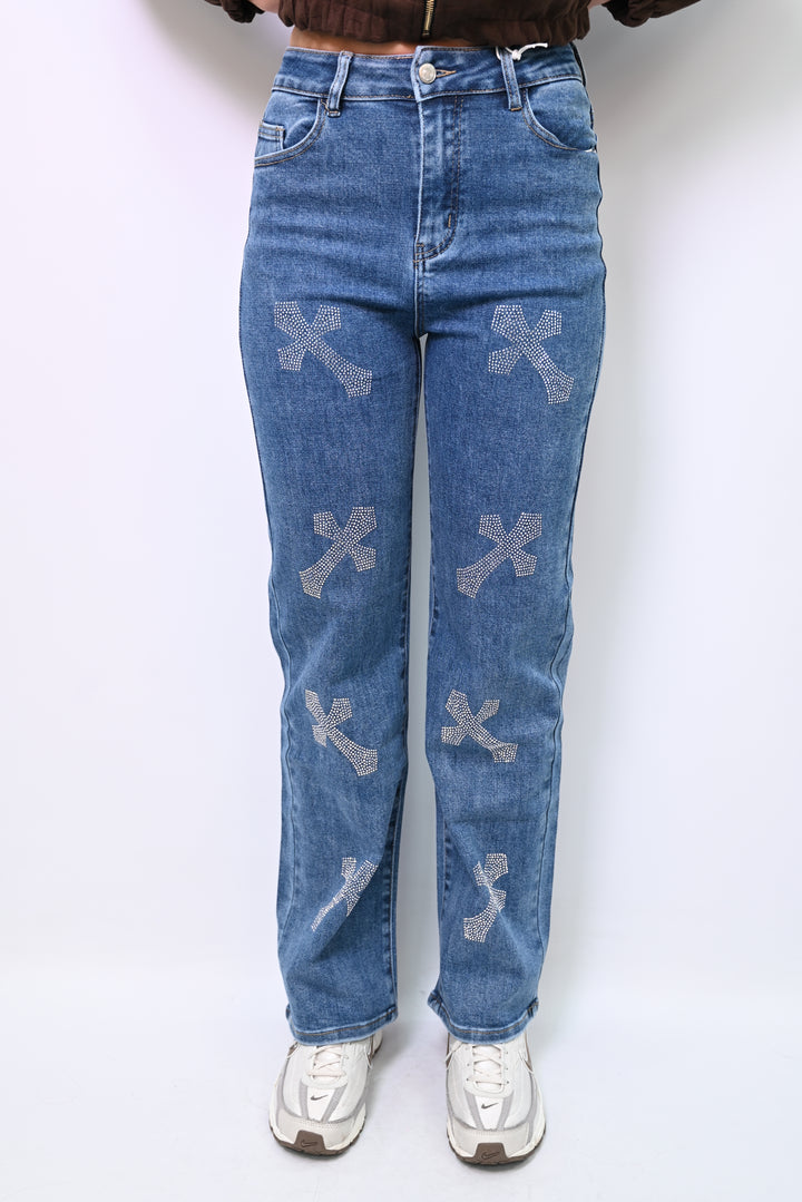 Silver Creed – Embellished Denim Wideleg HelloMiss H979-10