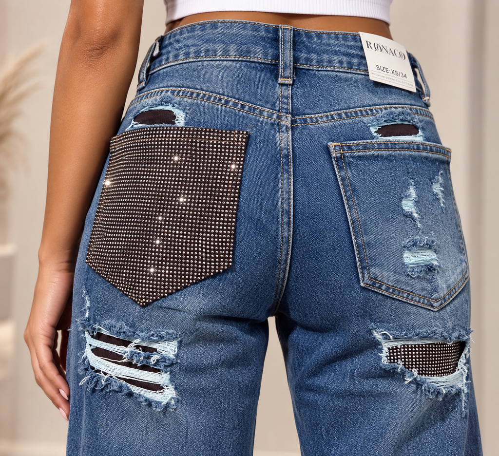 Diamond Pocket Straight Leg Jeans – Blue W118-2