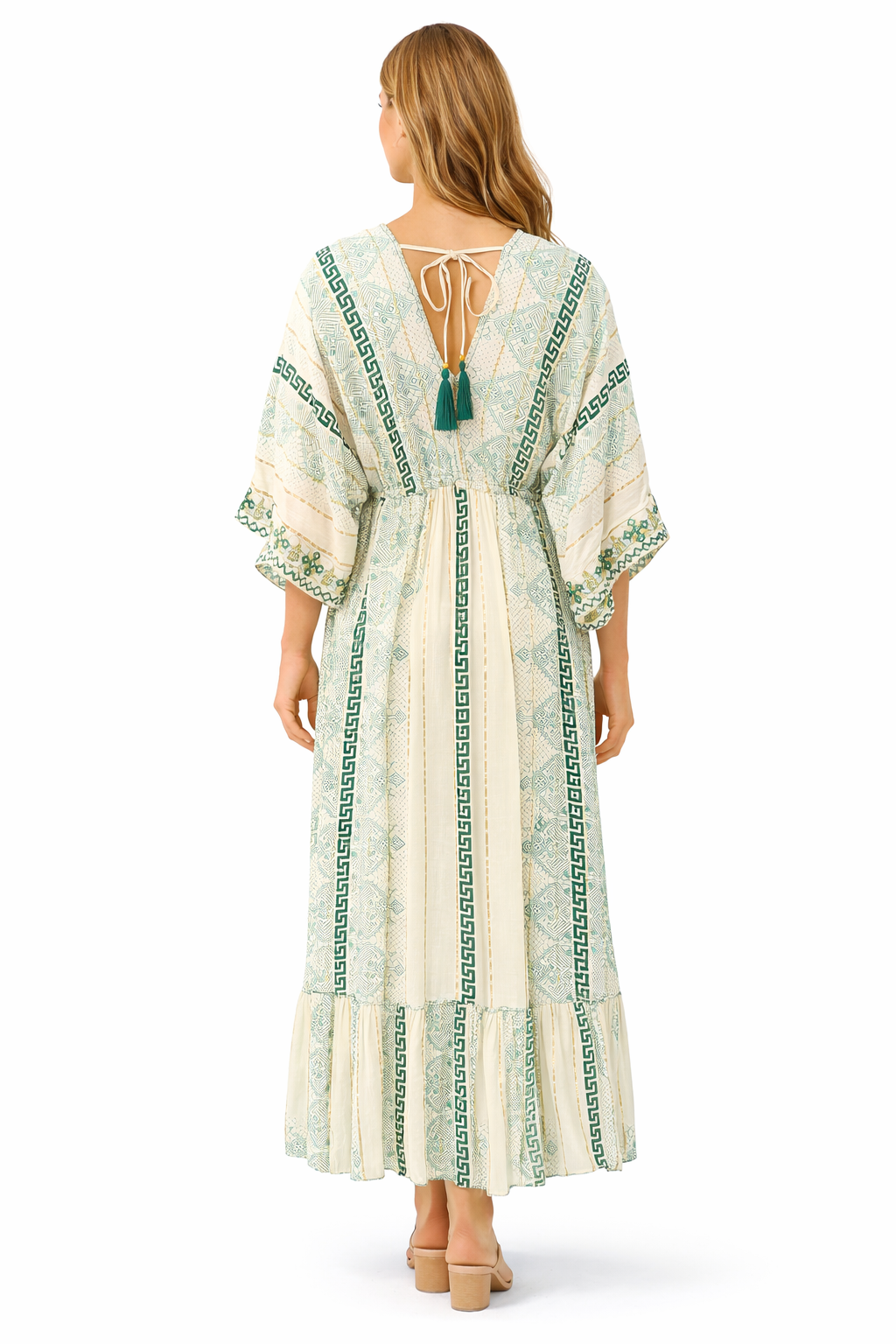 Bohemian Maxi Jurk met Geometrische Print & Borduursels 2509