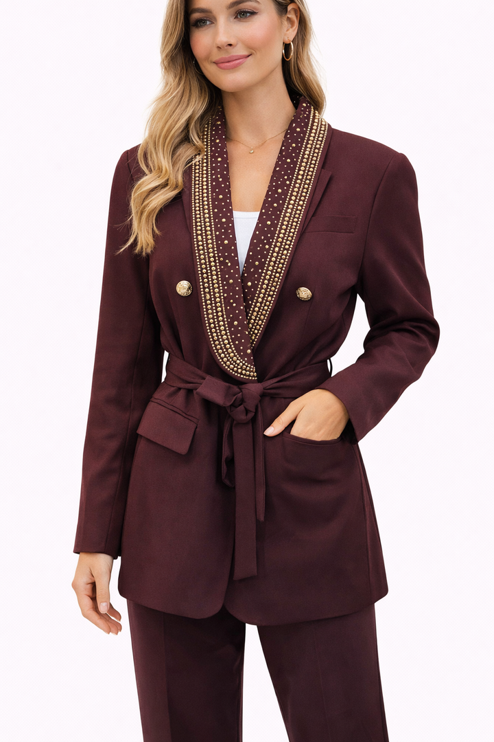Monroe Royale Studded Blazer – Burgundy 1856