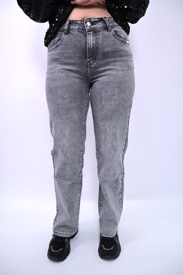 Grey Acid Wash Distressed Jeans with Dark Pocket Detail G90Y