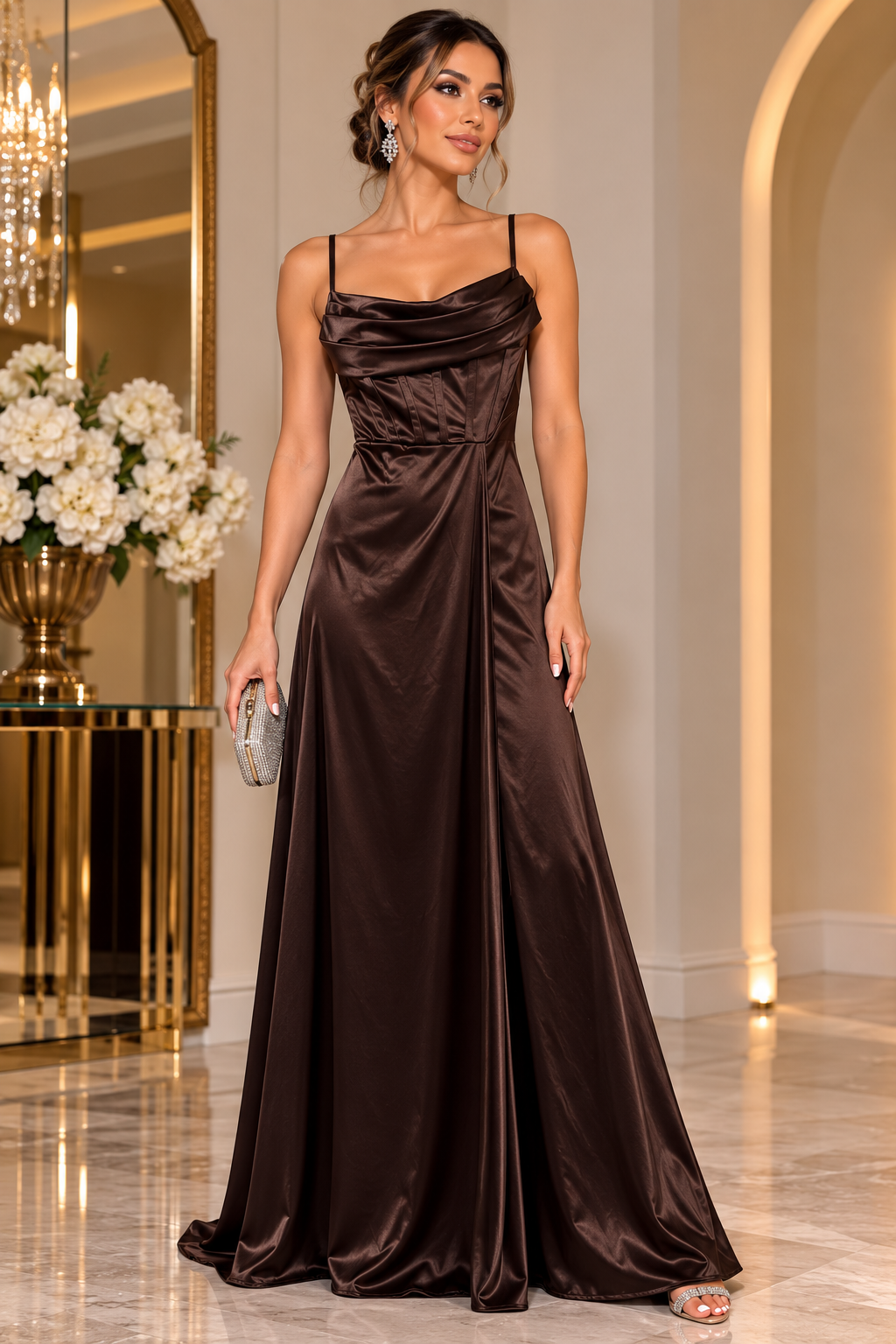Elara Satin Corset Gown V6681