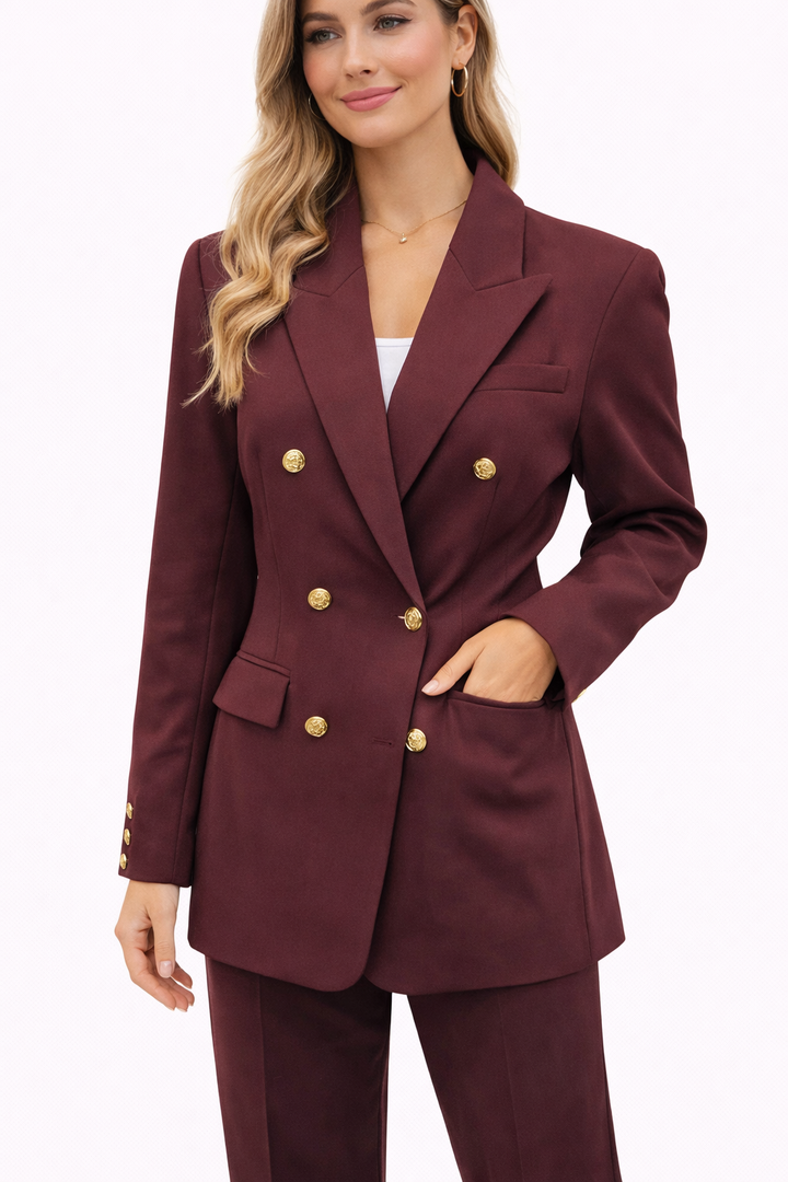Victoria Prestige Double Breasted Blazer – Burgundy 1866