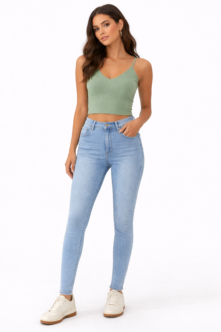 Light Blue Skinny Jeans – Crystal Sparkle Fit REDSEVENTY J1611-16
