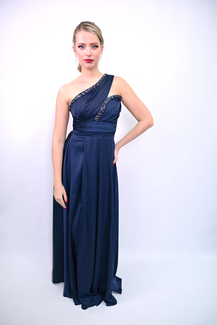 One-Shoulder Marineblauwe Jurk Asymmetric Glow HM2507