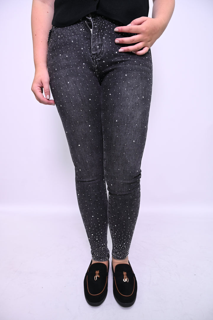 Zwarte Skinny Jeans met Witte Spikkelprint – Gedurfd & Uniek HelloMiss H931-2