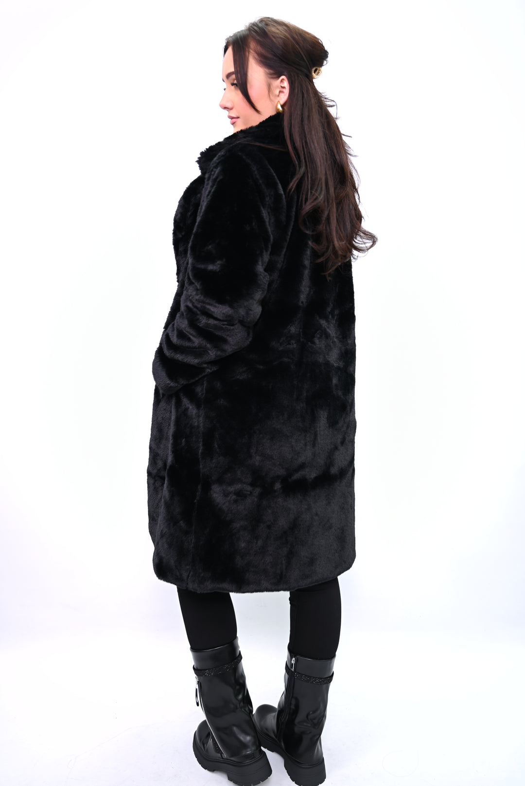 Noir Éclipse – Lange Faux Fur Jas A2501