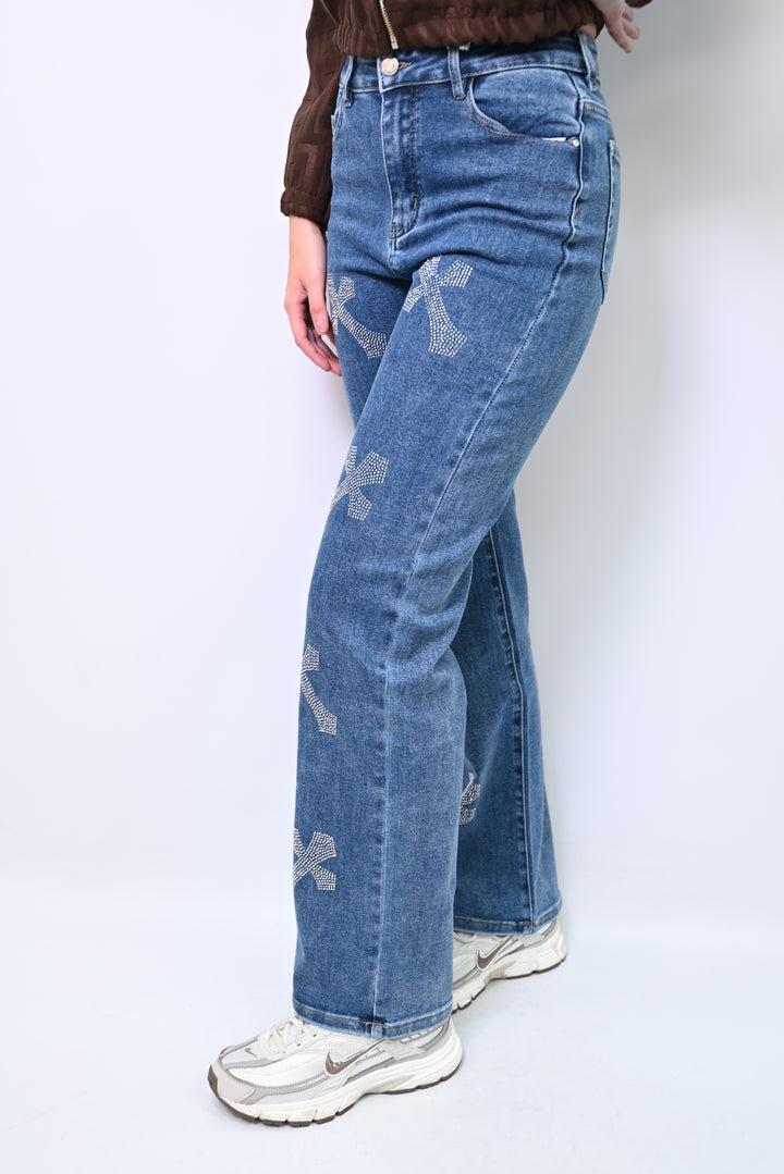 Silver Creed – Embellished Denim Wideleg HelloMiss H979-10