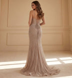 Layla Crystal Elegance Gown – Taupe/Nude F2614
