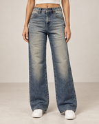 Bronze Rhinestone Wide Leg Jeans – Vintage Blue ST1109