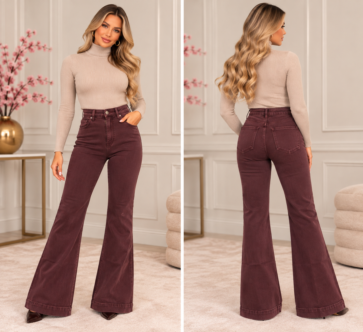Bordeaux Flair Jeans – High Waist S009-132