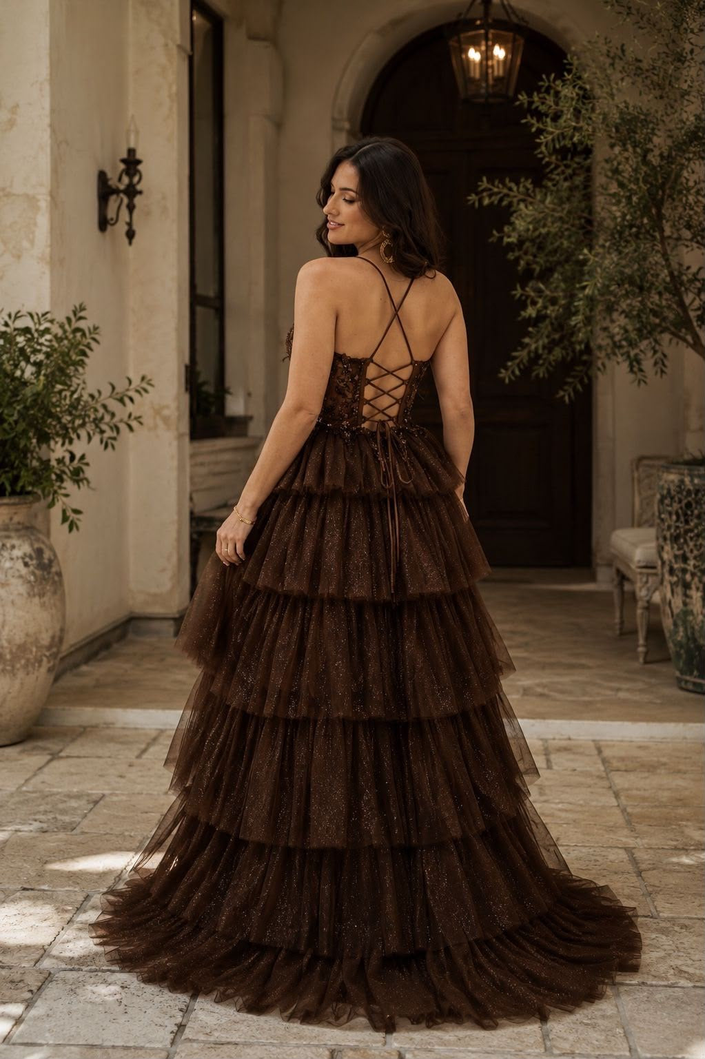 Chocolate Glamour Tiered Maxi Galajurk 9577