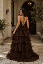 Chocolate Glamour Tiered Maxi Galajurk 9577