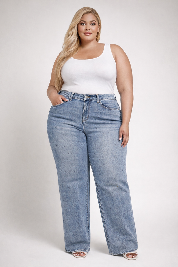 Queensize Stiplijn Straight-Fit Jeans KATHY C032