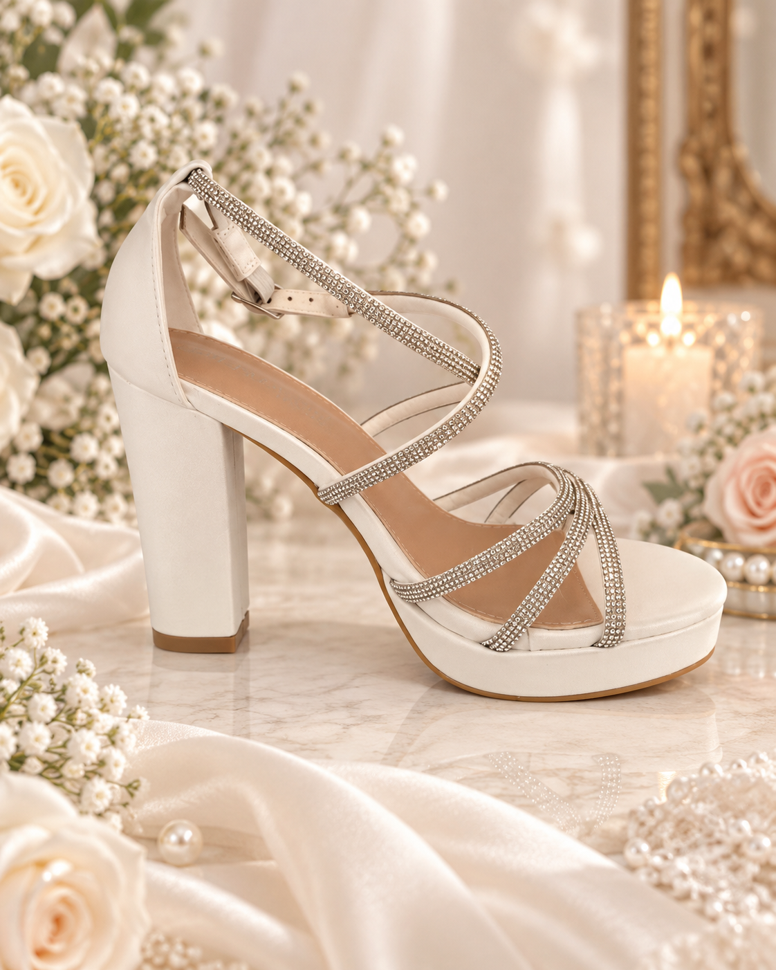 Bridal Crystal Platform Heels – Ivory 68-15