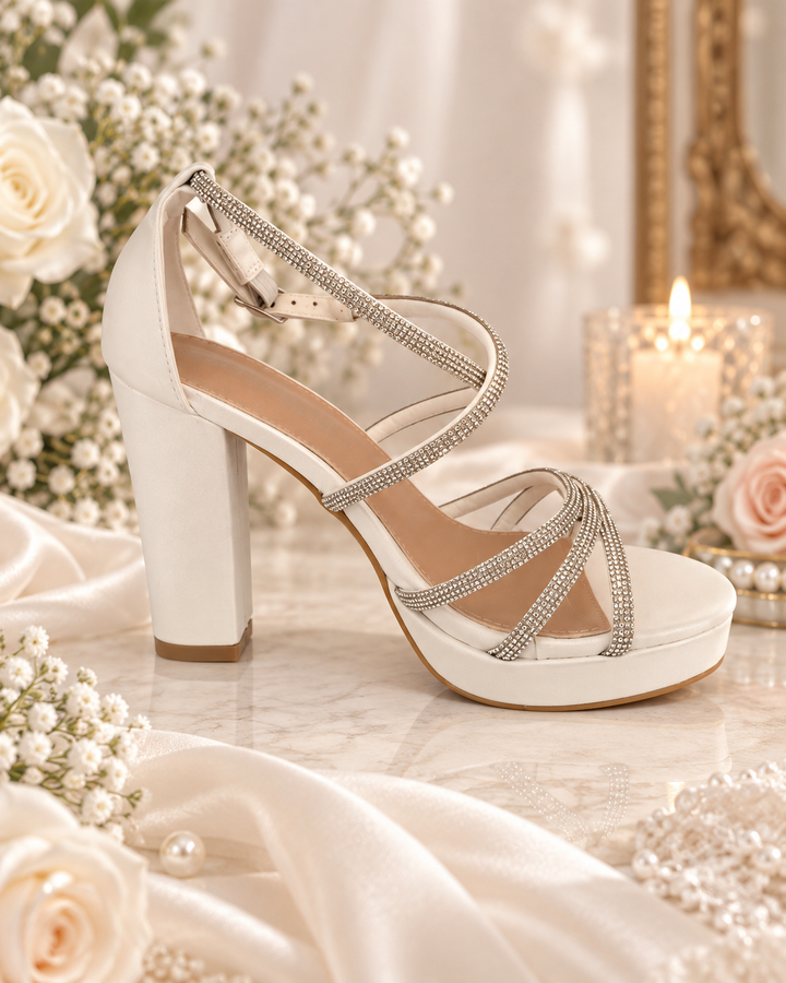 Bridal Crystal Platform Heels – Ivory 68-15