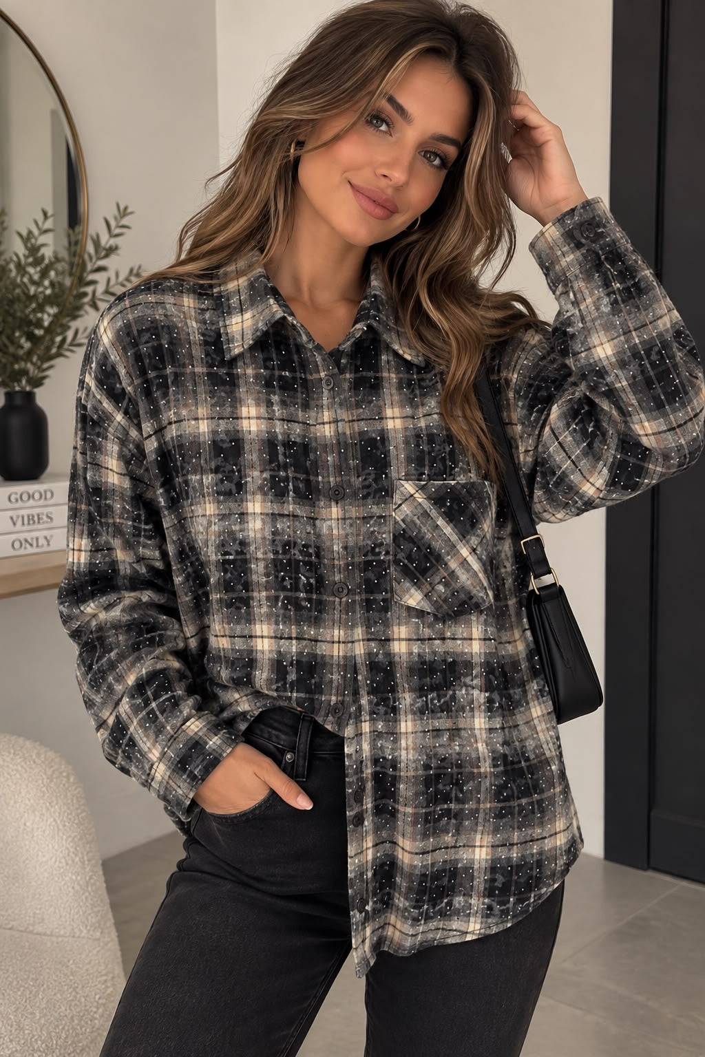 Midnight Sparkle Check Shirt EN107