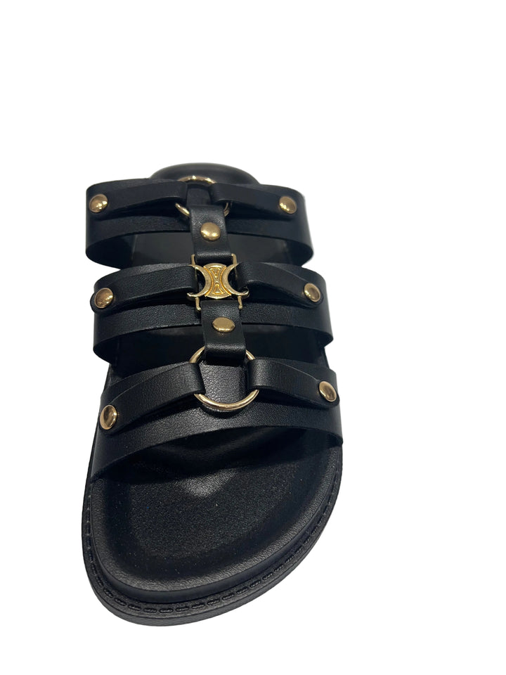 Trendy gespsandalen met dierenprint en gouden accenten  
T519-16