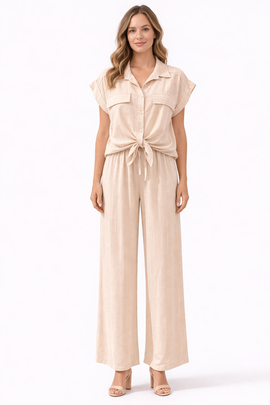 Elegante 2-Delige Set – Knoop Blouse & Wide Leg Broek 51052